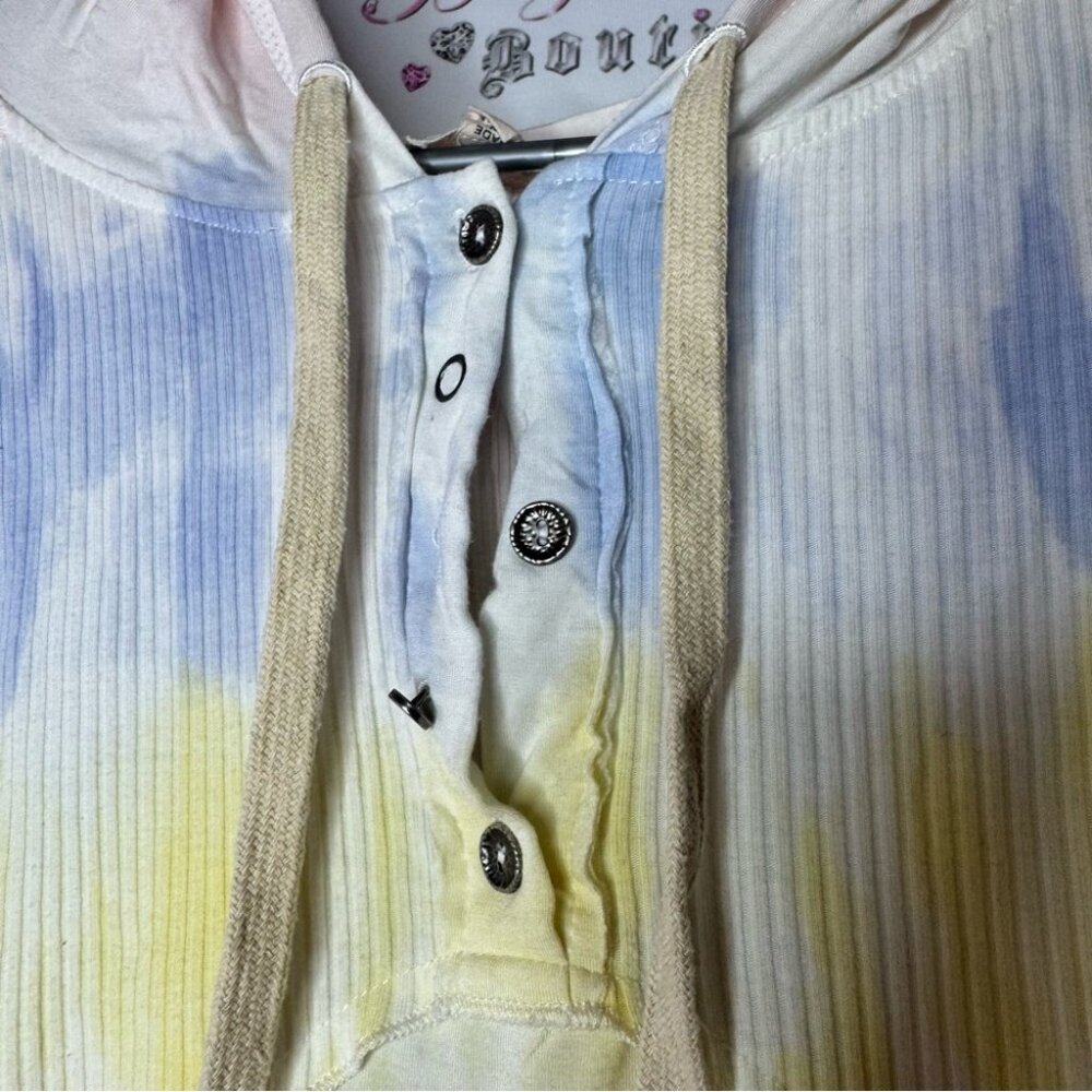 POL hoodie style ombré buttons Tie-Dye Hooded Long Sleeve Top - Picture 7 of 11